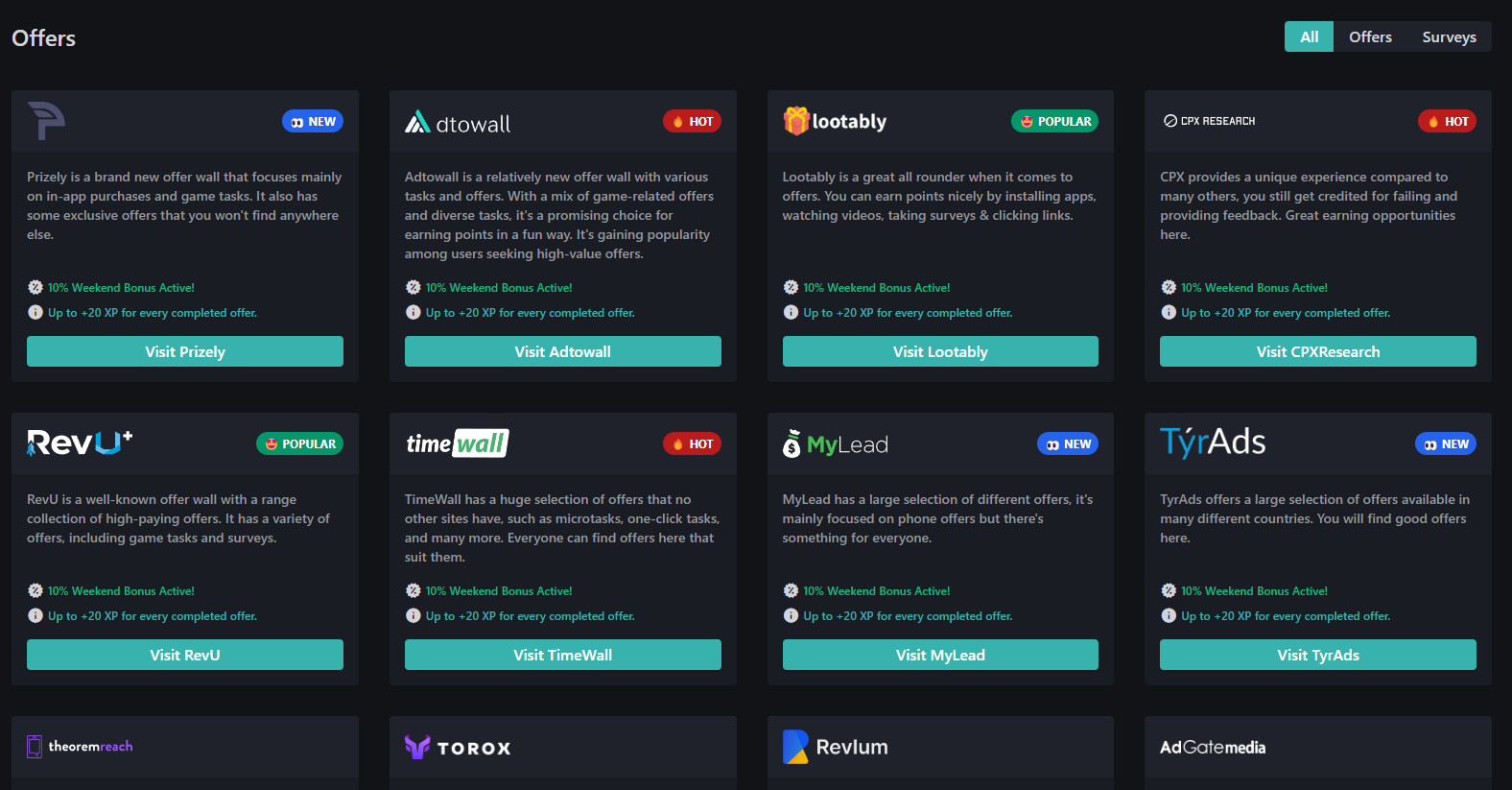 Chequity Offerwalls and Survey Providers